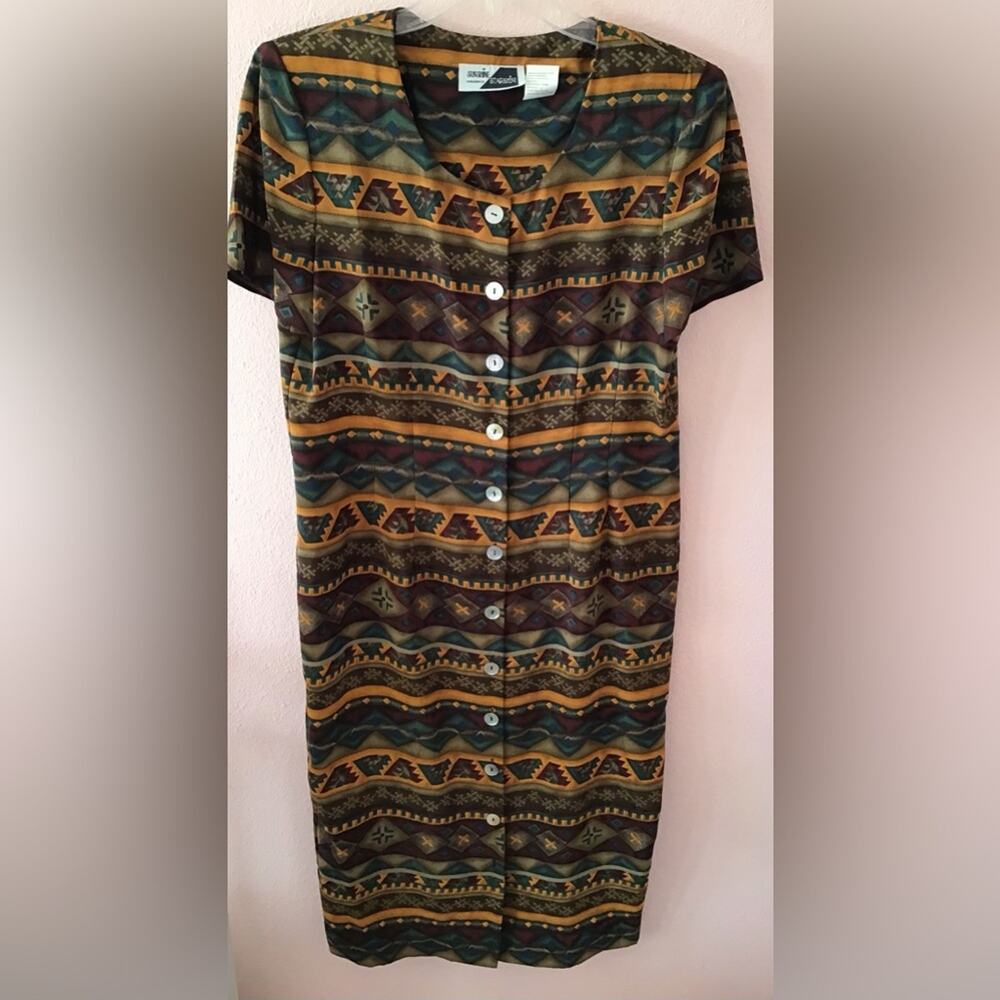 Vintage sunshine starshine brown tan buttoned dress size 14